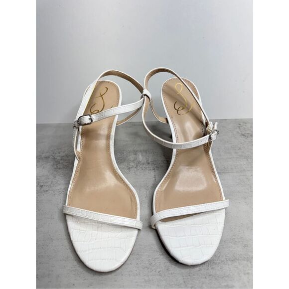 Sam Edelman Sandals Womens Size 8 White Croc Embossed Faux Leather Beachy Heels - Picture 4 of 9